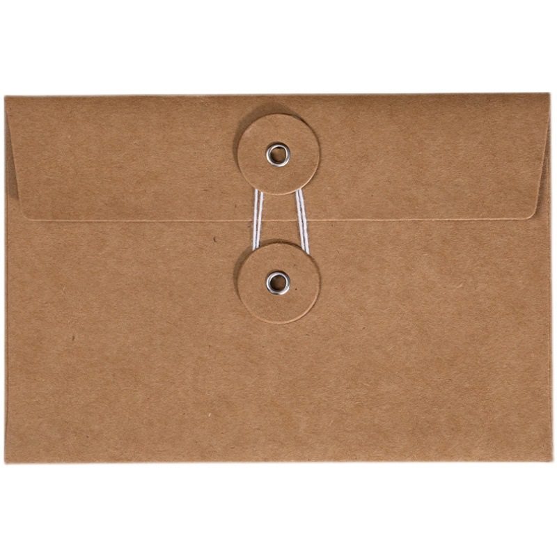 Custom Logo Printed Small Recycled Brown Kraft Paper Envelope with String and Button Closure